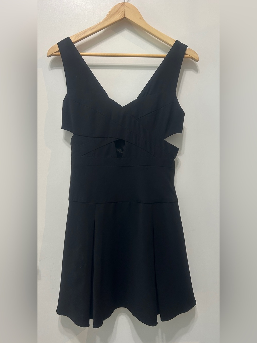 Black Short Cocktail Mini Dress with V-Neck and  Side Cutouts